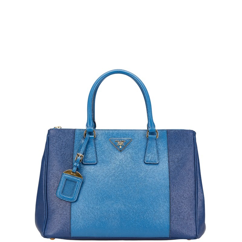 プラダ 三角ロゴプレート ハンドバッグ ブルー サフィアーノ レディース PRADA 【中古】拍卖