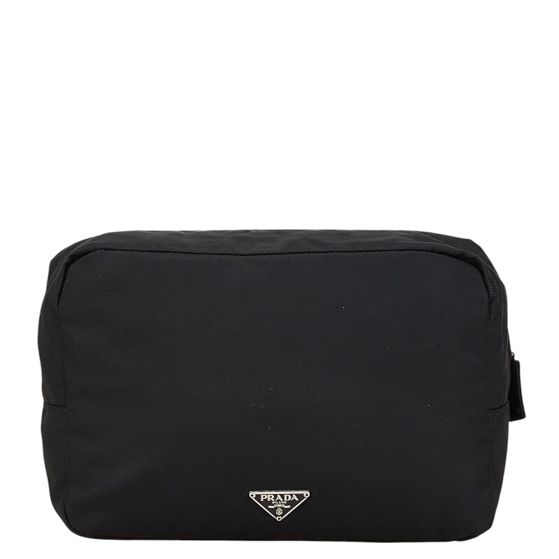 プラダ 三角ロゴプレート ポーチ ブラック ナイロン レディース PRADA 【中古】拍卖