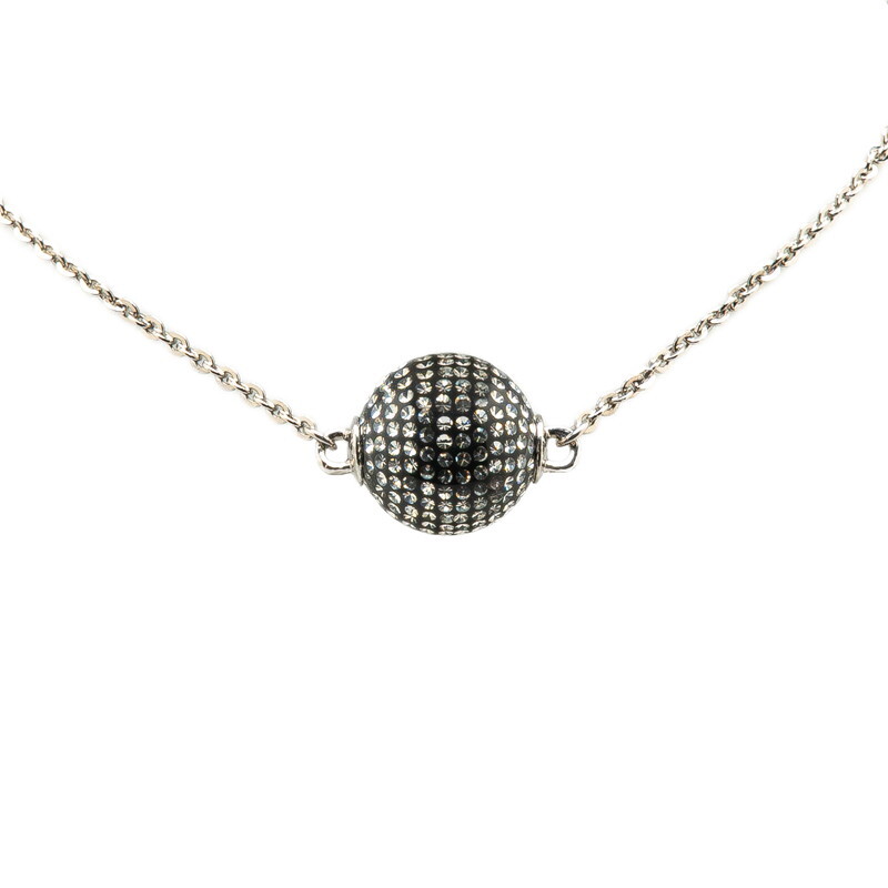 シャネル ココマーク ミラーボール ネックレス シルバー ブラック メタル レディース CHANEL 【中古】拍卖