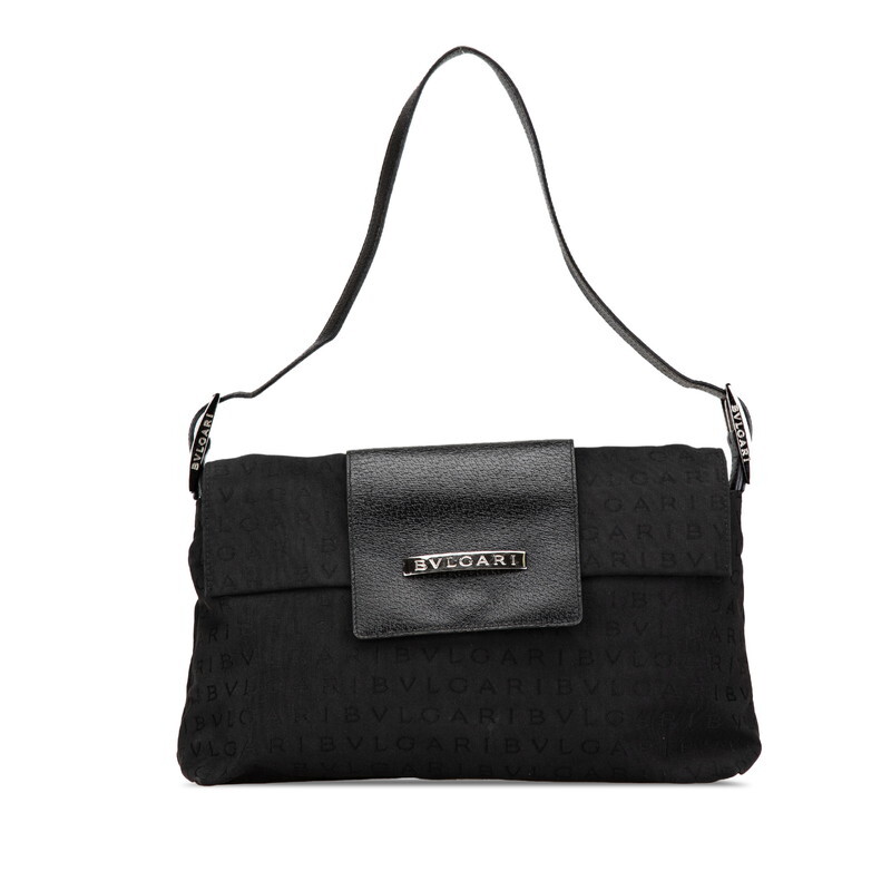 ブルガリ ロゴマニア ハンドバッグ ワンショルダーバッグ ブラック キャンバス レザー レディース BVLGARI 【中古】拍卖