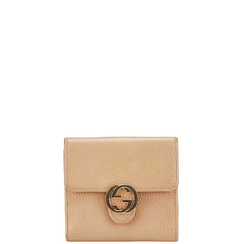 グッチ インターロッキング 三つ折り財布 615525 ベージュ レザー レディース GUCCI 【中古】拍卖