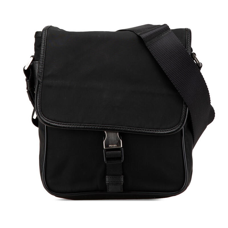 プラダ 三角ロゴプレート ショルダーバッグ メッセンジャーバッグ V167 ブラック ナイロン レザー レディース PRADA 【中古】拍卖