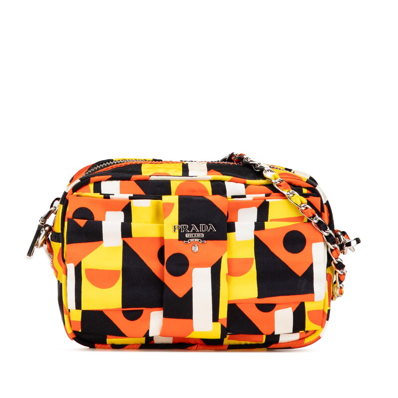 プラダ リボン 総柄 斜め掛け チェーン ショルダーバッグ ポーチ BT0767 マルチカラー ナイロン レディース PRADA 【中古】拍卖
