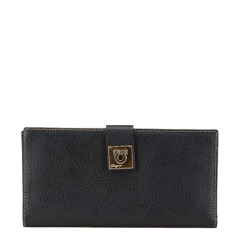 サルヴァトーレフェラガモ ガンチーニ 長財布 IY-22 1283 ブラック レザー レディース Salvatore Ferragamo 【中古】拍卖