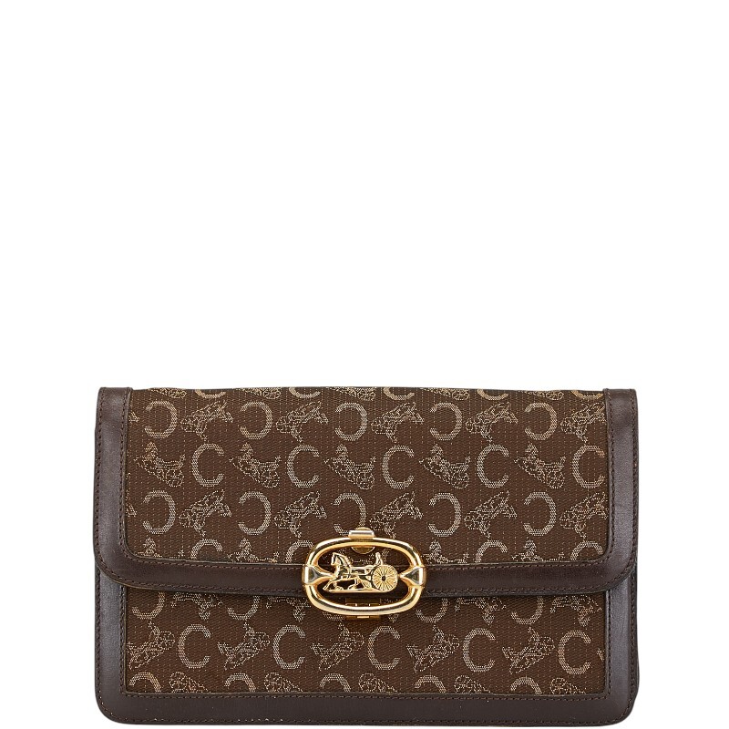 セリーヌ Cマカダム 馬車金具 クラッチバッグ ブラウン キャンバス レザー レディース CELINE 【中古】拍卖