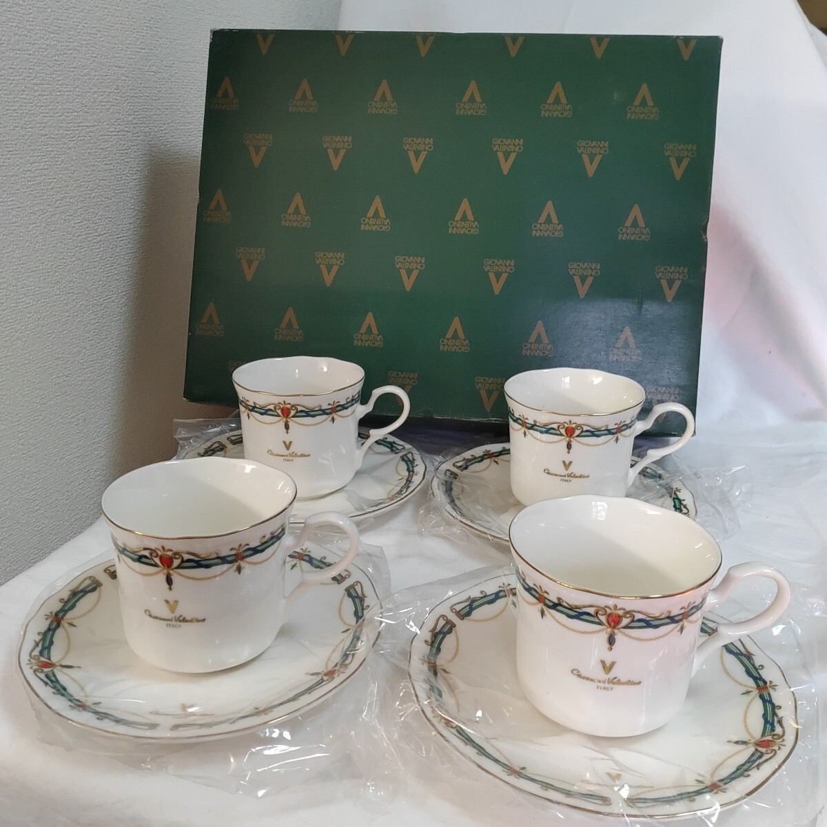 Giovanni Valentino ジョバンニ バレンチノ 桃山陶器 コーヒーカップ&ソーサー 4客セット 元箱入り 0316-F3-TA5拍卖