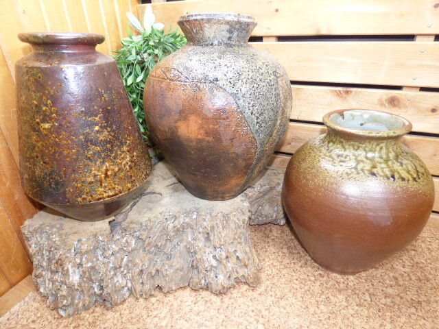 ま272【3点セット】花器 花瓶 壷 大きめ 和 陶山 仁享 インテリア 花入れ コレクション 拍卖