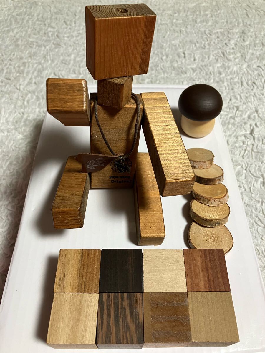インテリア雑貨 ウッド お人形1 キノコ1 ブロック8 輪切り5 計量スプーン1 置物 天然木拍卖