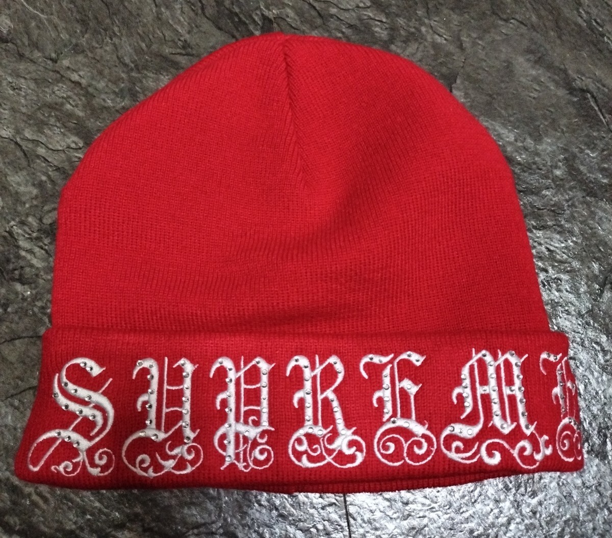 Supreme old english logo rhinestone ニット帽 ビーニー シュプリーム Beanie ニットキャップ拍卖