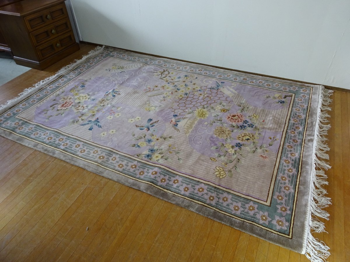 ■□中国段通 シルク 120段 大判 手織り 高級 絨毯 ラグ カーペット 167×245センチ 美品□■拍卖