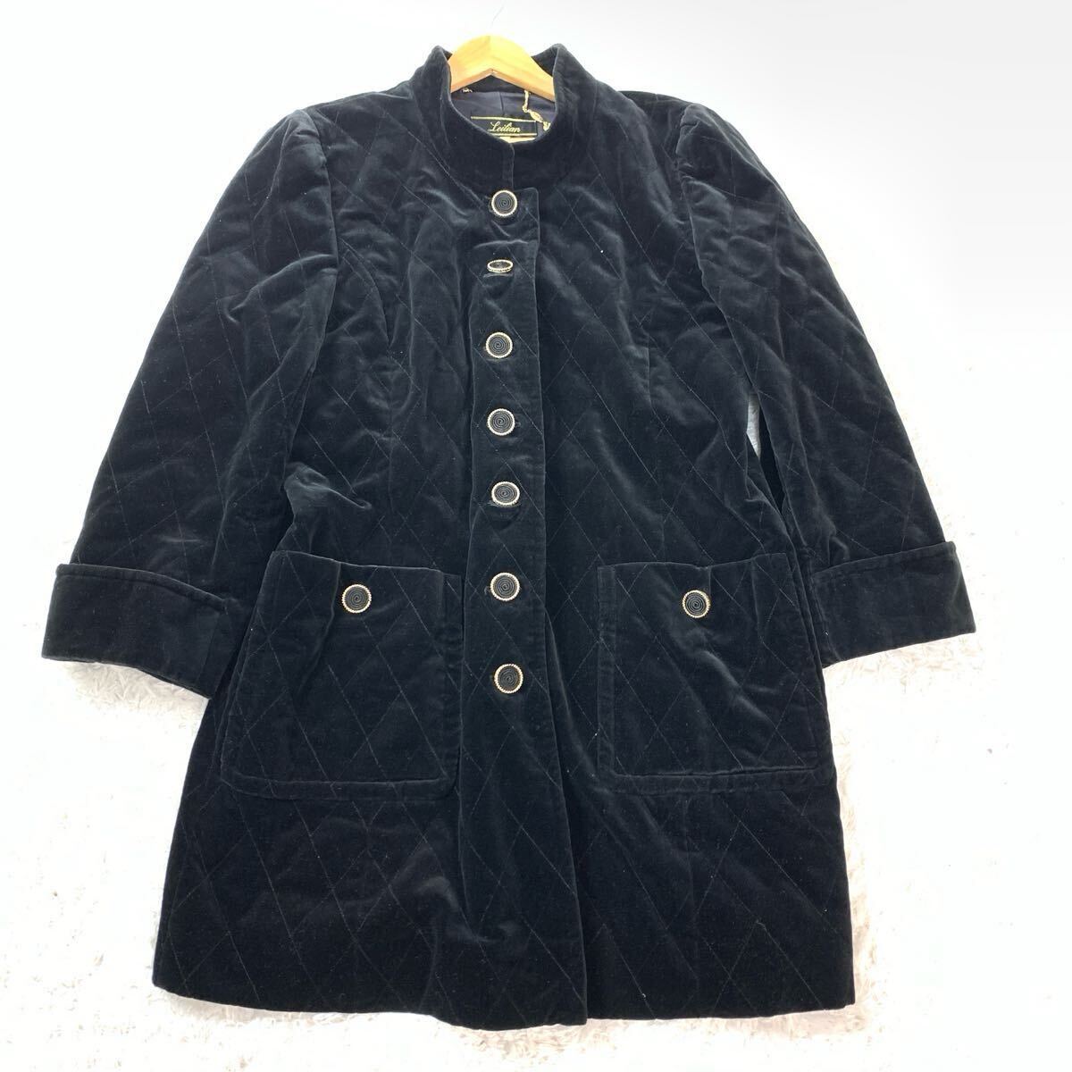 Leilian レリアン コート ロングコート キルティングコート ブラック 黒 コットン レディース 9 YA8829拍卖