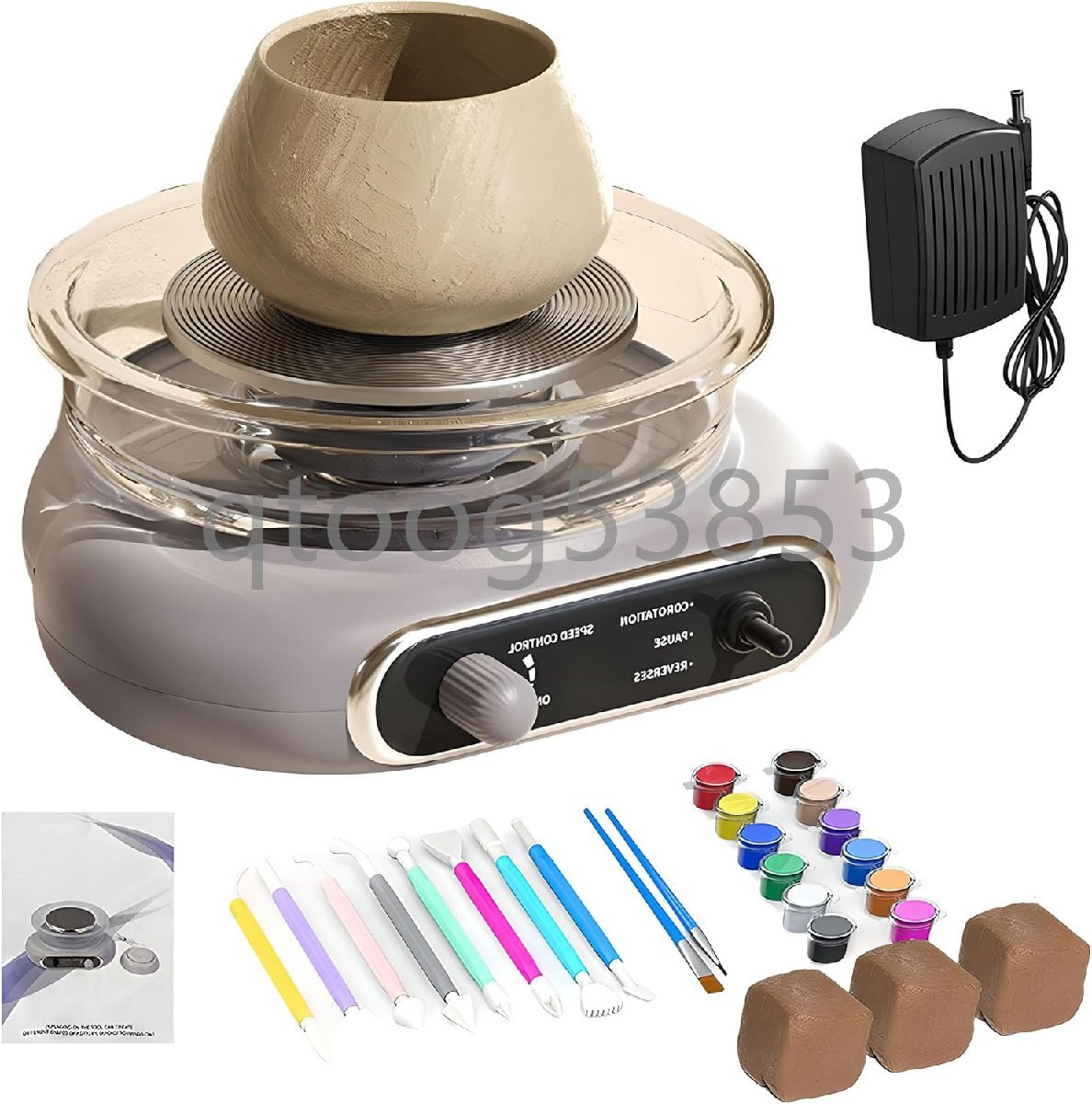 6~12歳の初心者向けミニ電動DIY陶芸ろくろキット 4.7インチ スピナーマシン セラミック製 フットペダルと陶芸成形ツール8個付き green拍卖