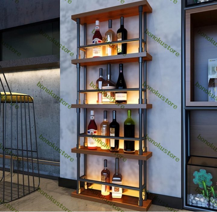 木製ストレージ 酒 棚壁掛け式 ウイスキー 収納 ボトルラック ワインラック 照明付き木製壁掛けワインボトルディスプレイラック50*145cm拍卖
