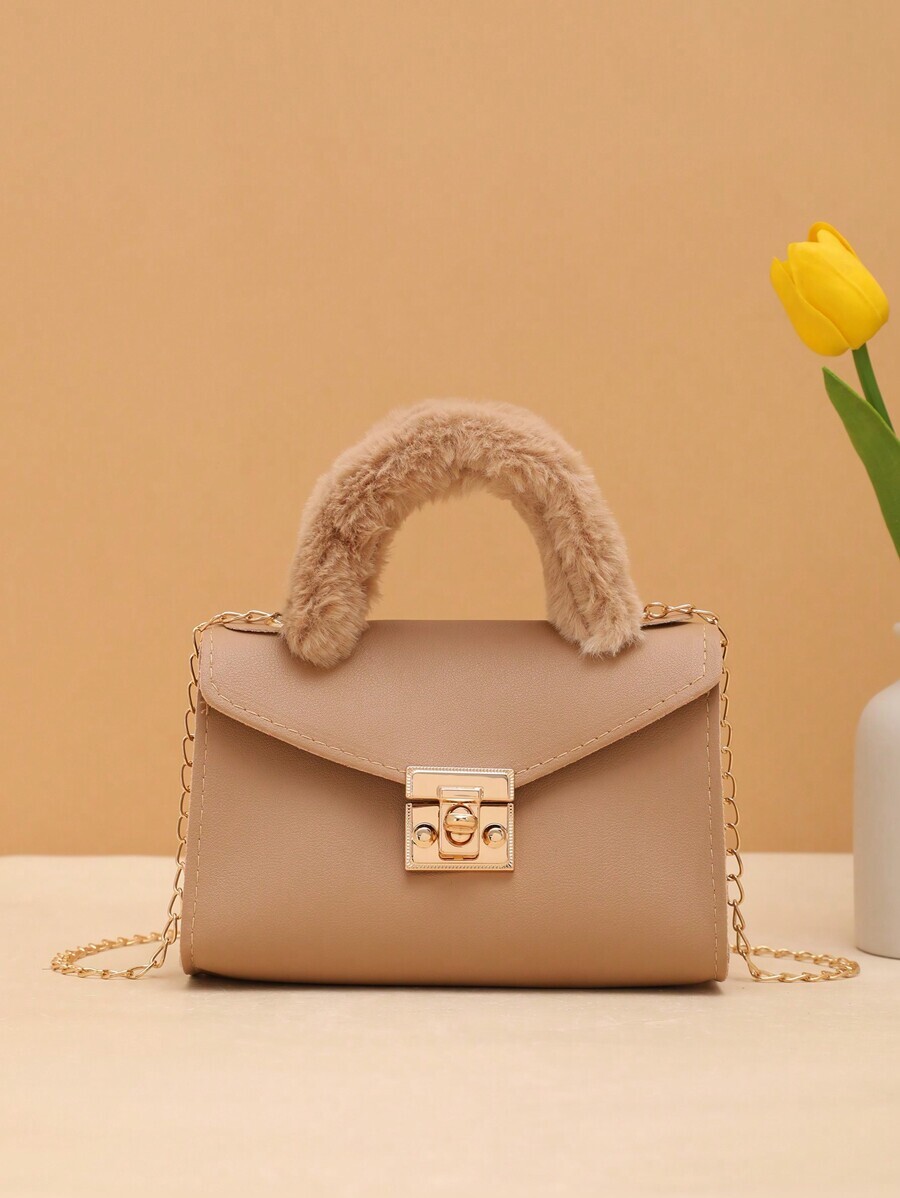 バッグ レディース ハンドバッグ ファッショナブルなソフトファジーチェーンショルダーバッグ、デイリー ショッピング スモールスクエ拍卖