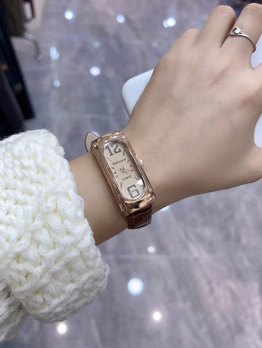 腕時計 レディース クォーツ レクタングル クオーツ腕時計 女性用 ミニマリストスタイル 黒・茶・緑 ストライプバンド拍卖