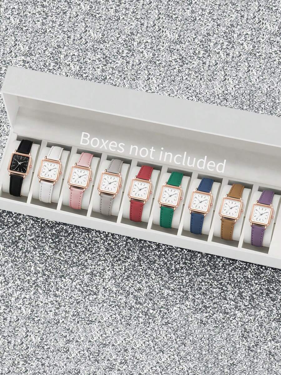 腕時計 レディース セット 9点セット レディース 正方形ダイヤル デジタル スケール クォーツ 腕時計 & ベルト コンボ、カジ拍卖