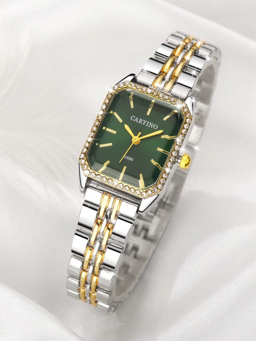 腕時計 レディース クォーツ 1個 レディース ステンレススチール デュアルトーンウォッチバンド。クラシックな四角形、エレガントな拍卖