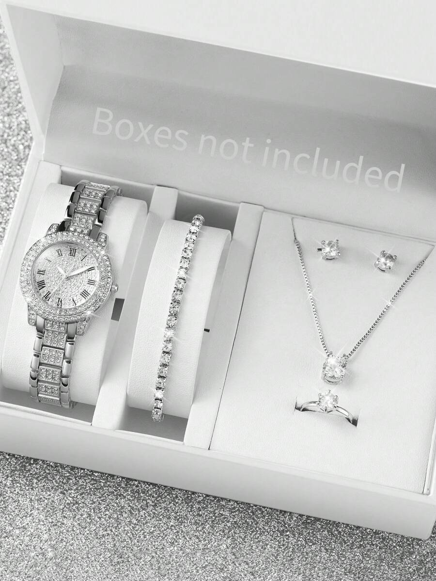 腕時計 レディース セット 6点セット レディースファッション カジュアル クオーツ 腕時計、ローマ数字ダイヤル&スチールバンド拍卖