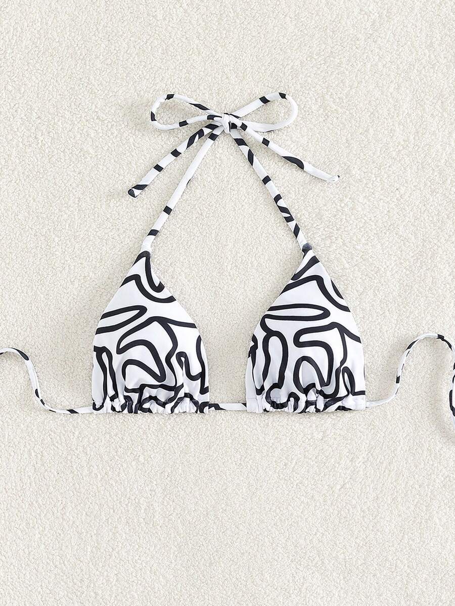 レディース 水着 トップス オールオーバープリント ホルター トライアングル ビキニ トップ拍卖