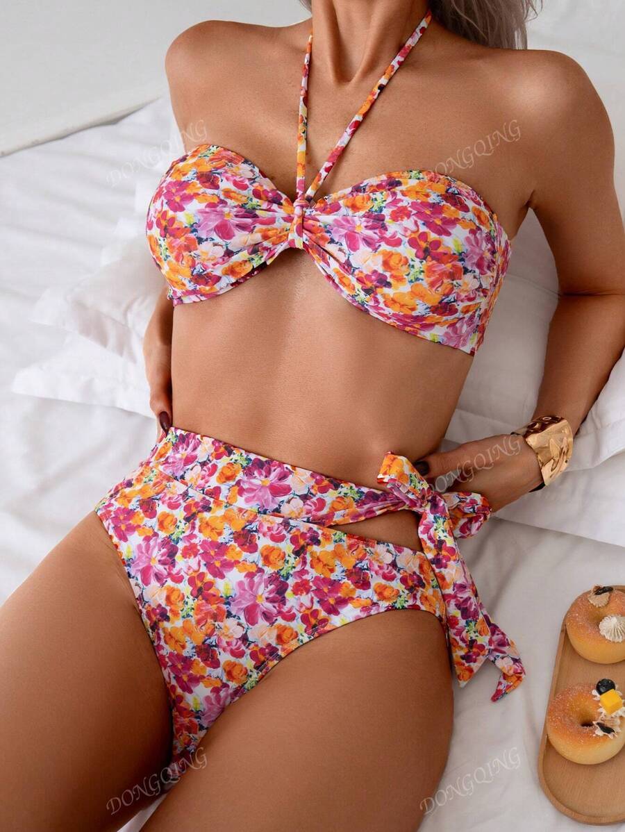 レディース 水着 ビキニセット ディッシーフローラル柄 レディース ビキニ水着セット、夏のビーチバケーション向け拍卖