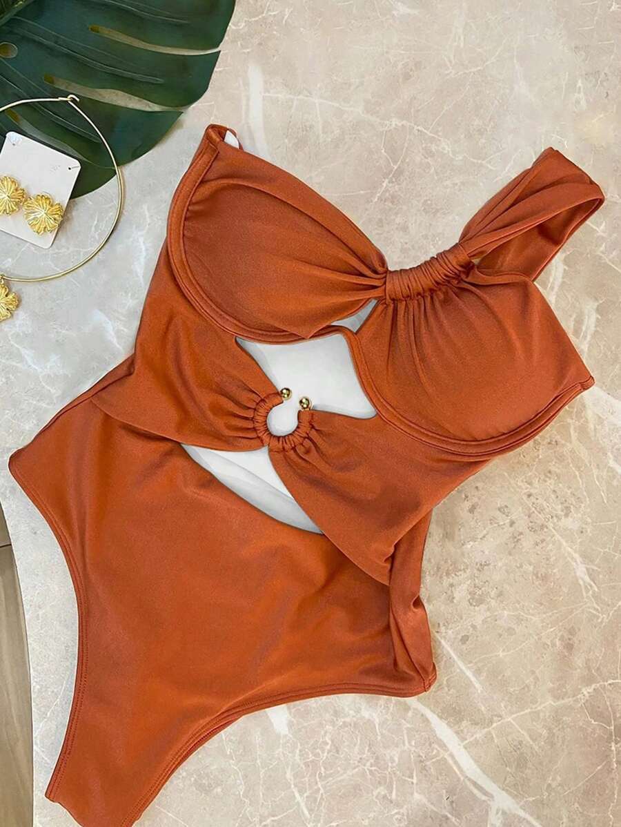 レディース 水着 ワンピース 非対称ネックホールアウト 1ピース水着レディース、ヨーロッパ&アメリカンスタイル、夏のビーチバケーシ拍卖