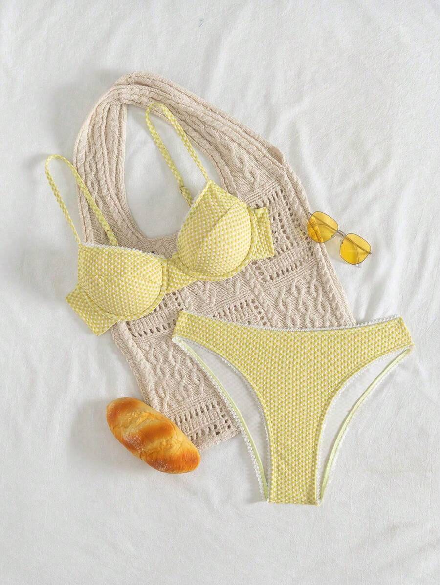 レディース 水着 ビキニセット 女性用 無地 テクスチャード ビーチウェア 水着セット、夏休みに最適拍卖