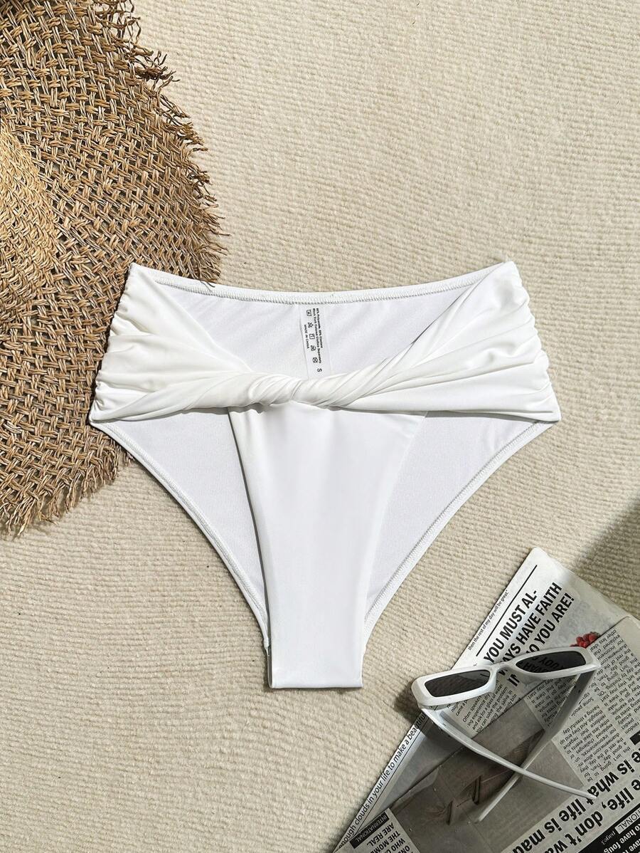 レディース 水着 ボトムス 女性用 無地 ハイウエスト スペシャルツイストディテール セクシー ビキニボトム拍卖