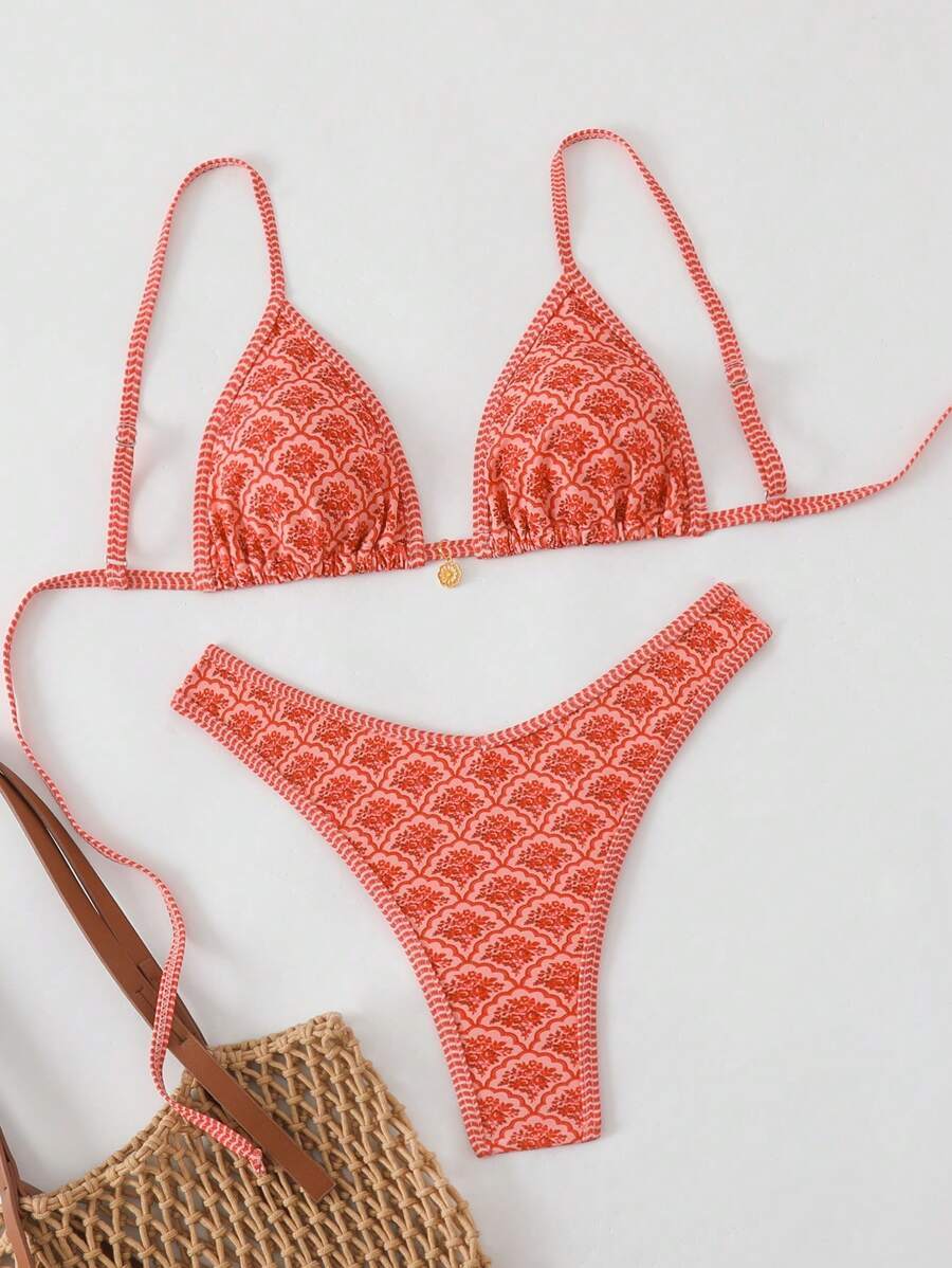 レディース 水着 ビキニセット レディース ランダム柄 スパゲッティストラップ セクシーなビキニセット、サマー拍卖