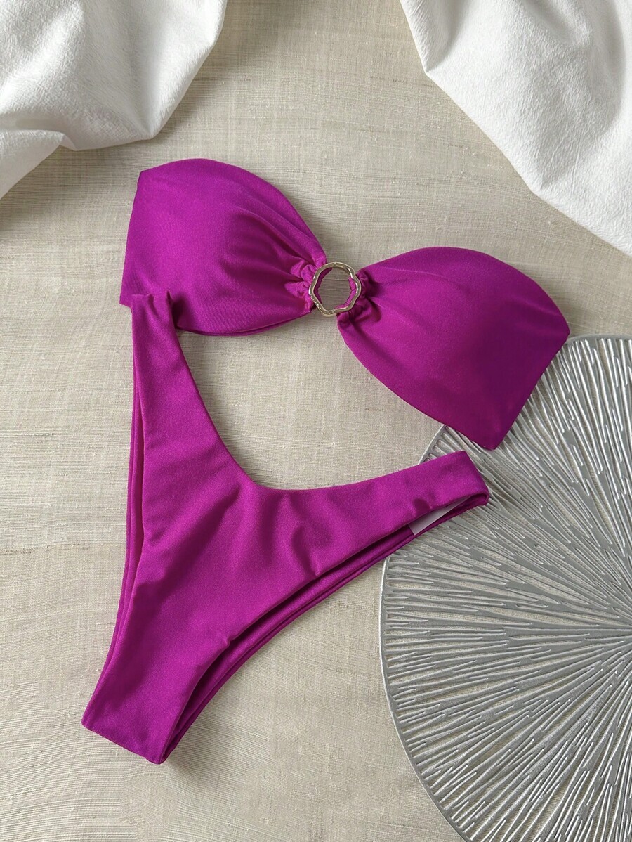 レディース 水着 ビキニセット スプリングブレーク レディース 無地 ブラトップ メタリックデコレーション トップス とビキニ セ拍卖