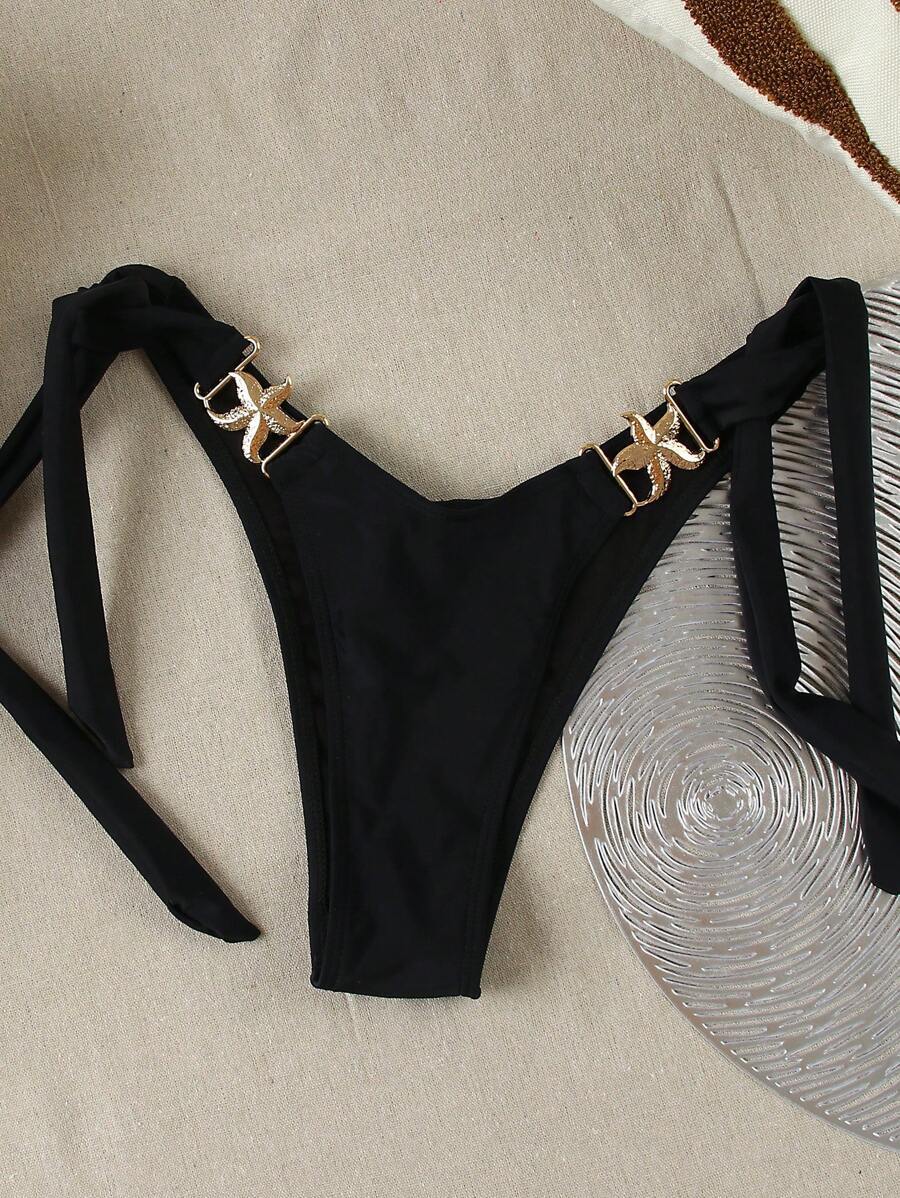 レディース 水着 ボトムス 女性ファッションメタル飾り付き ミニマリストビキニボトム、夏にぴったり拍卖