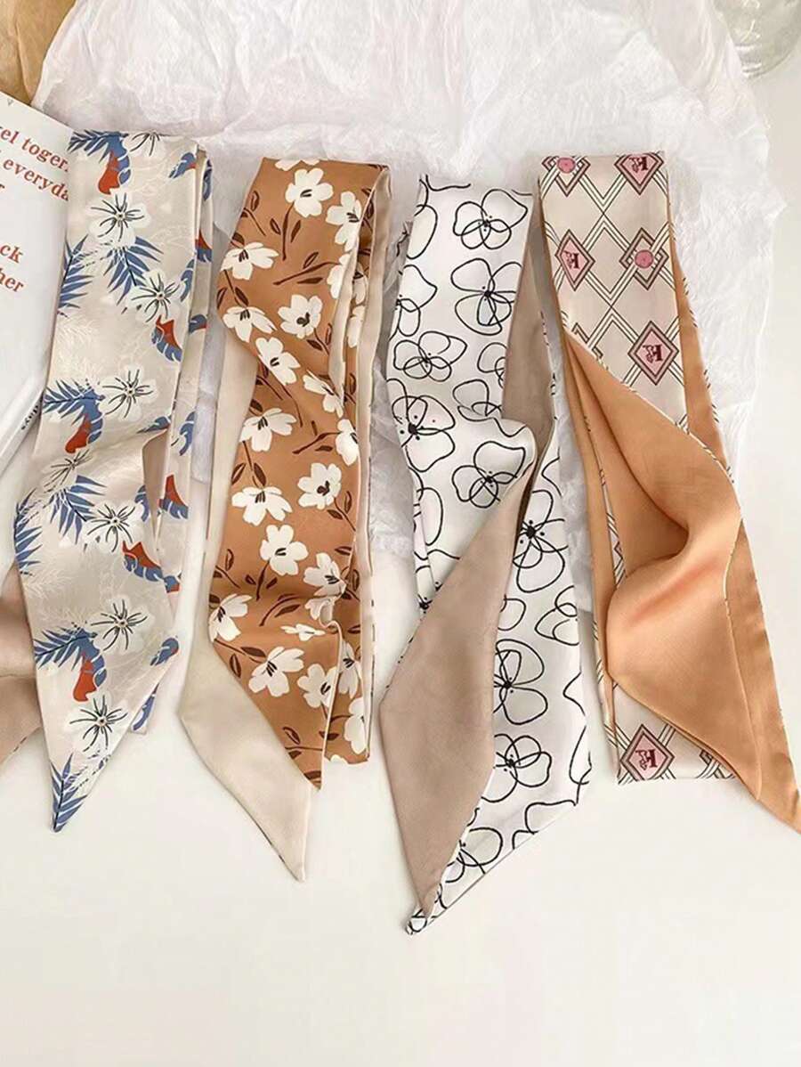 アクセサリー レディース スカーフ 4枚セット カーキ色アトモスフィアロング スカーフ、ウエストベルトや首スカーフとしても使えるバ拍卖