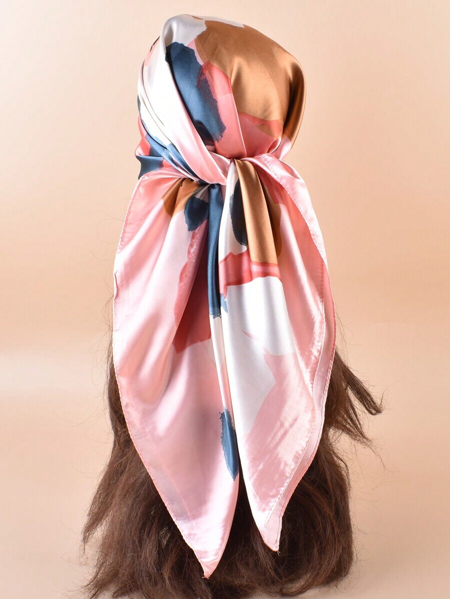 アクセサリー レディース スカーフ 優雅なハス柄 プリント レディーススクエアスカーフ、シミュレーションシルク製、カジュアルウェア拍卖