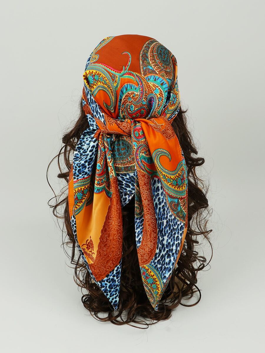 アクセサリー レディース スカーフ 1個 ムーンライトシルクチェーン幾何学プリントヘッドバンドバンダナスカーフバンダナ、ヘアバンド拍卖