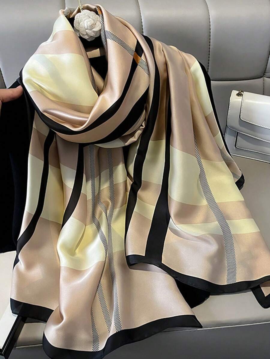 アクセサリー レディース スカーフ 1個 レディース ファッション ストライプ&無地 ライトウェイト シフォンスカーフ、洗練された拍卖