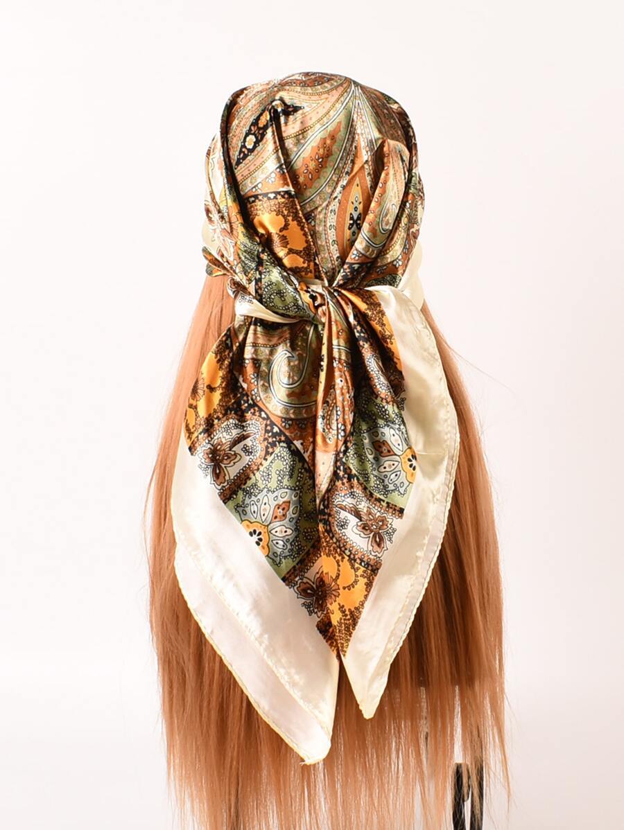 アクセサリー レディース スカーフ 1個 女性用 カラフルペイズリー柄ジャガード織りプリントスカーフ、ファッショナブルな正方形のシ拍卖