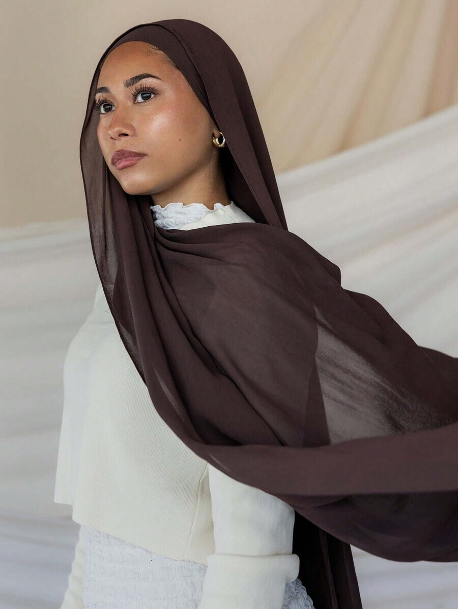 アクセサリー レディース スカーフ 1個 女性用アバヤアクセサリー 無地人工真珠シフォンソフトスカーフ ロングラップヘッドスカーフ拍卖