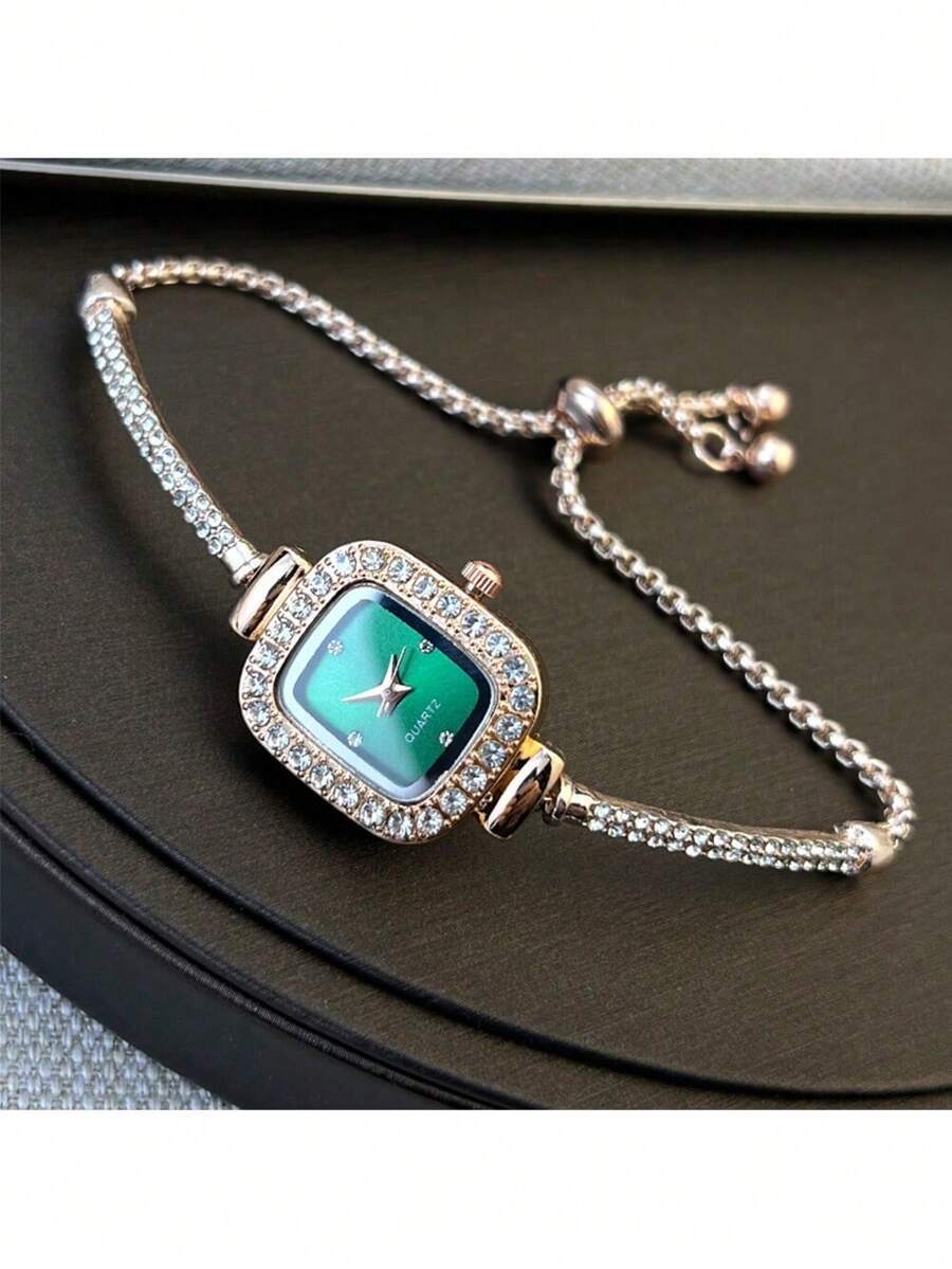 腕時計 レディース クォーツ リボン付き ファッションレディース腕時計、ラインストーン装飾、小さな角型ダイアル、学生への復学祝いギ拍卖