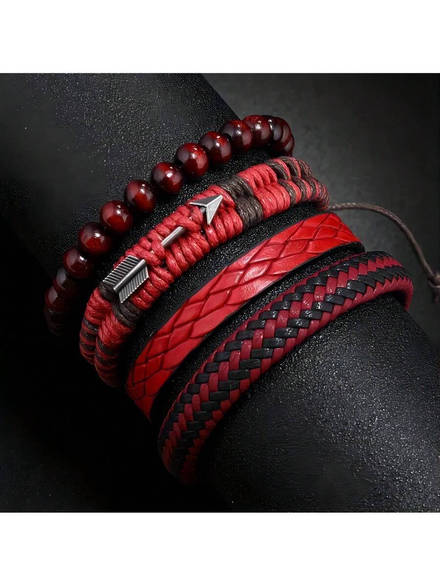 ジュエリー メンズ ブレスレット キューピッドの矢 ビンテージスタイル レザーブレスレットセット(ユニセックス) - マルチレイヤ拍卖