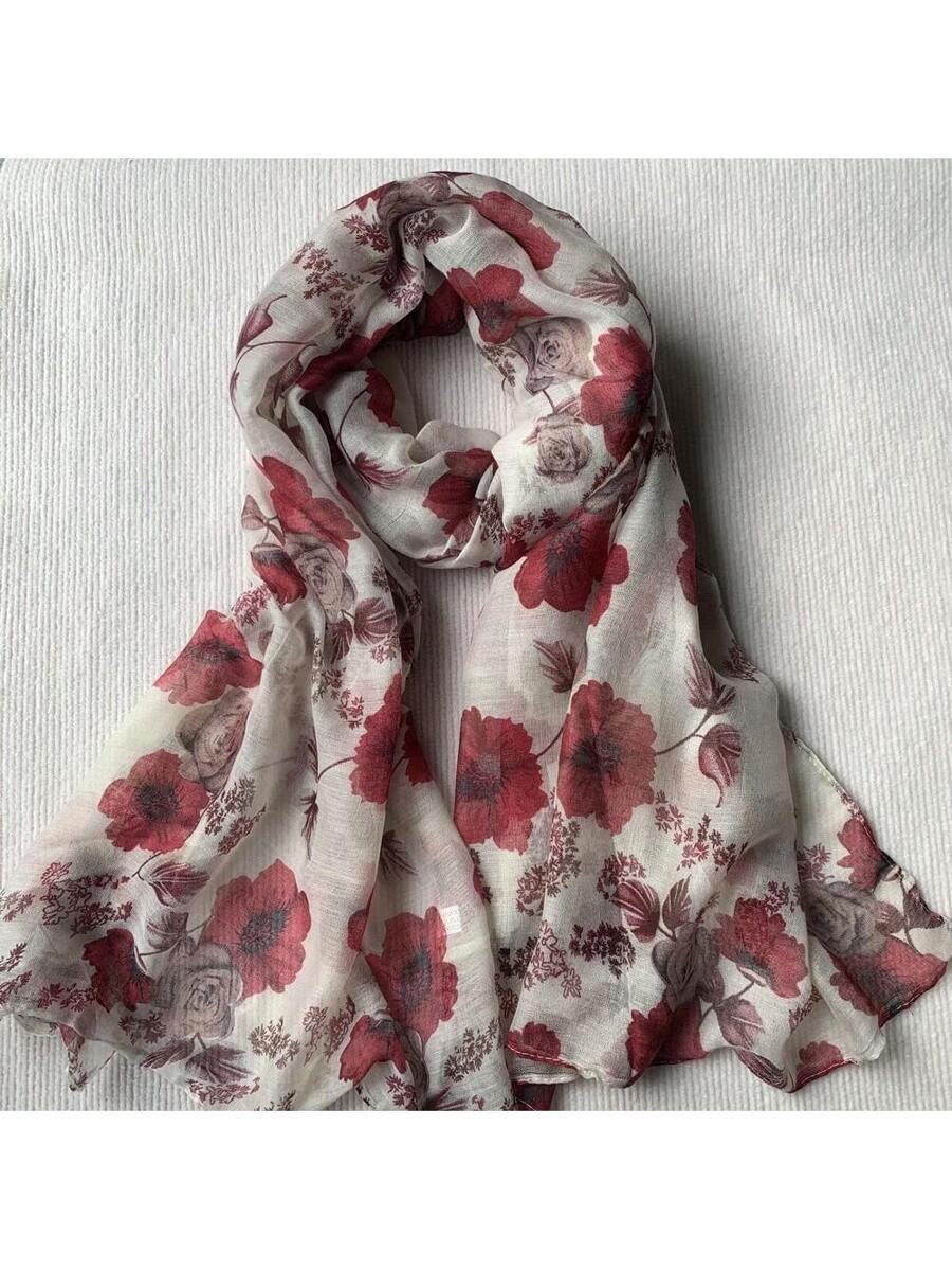 アクセサリー レディース スカーフ 1枚 バリ風バティック プリントロングスカーフ、フローラル プリント、エレガント、冬秋バレンタ拍卖