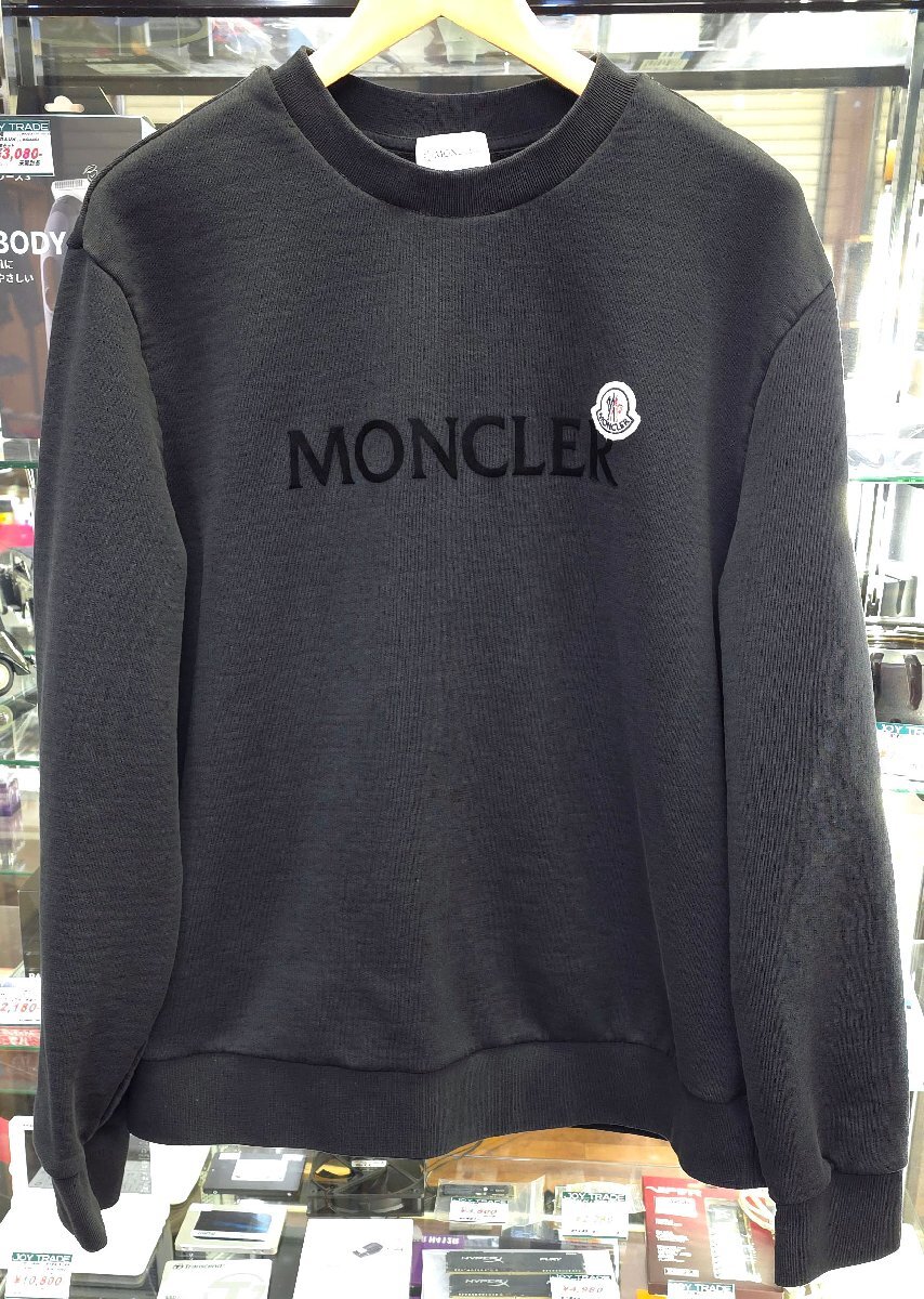 良品 MONCLER モンクレール 23SS MAGLIA GIROCOLLO レタリングロゴスウェットトレーナー ブラック XL フェルトワッペン拍卖