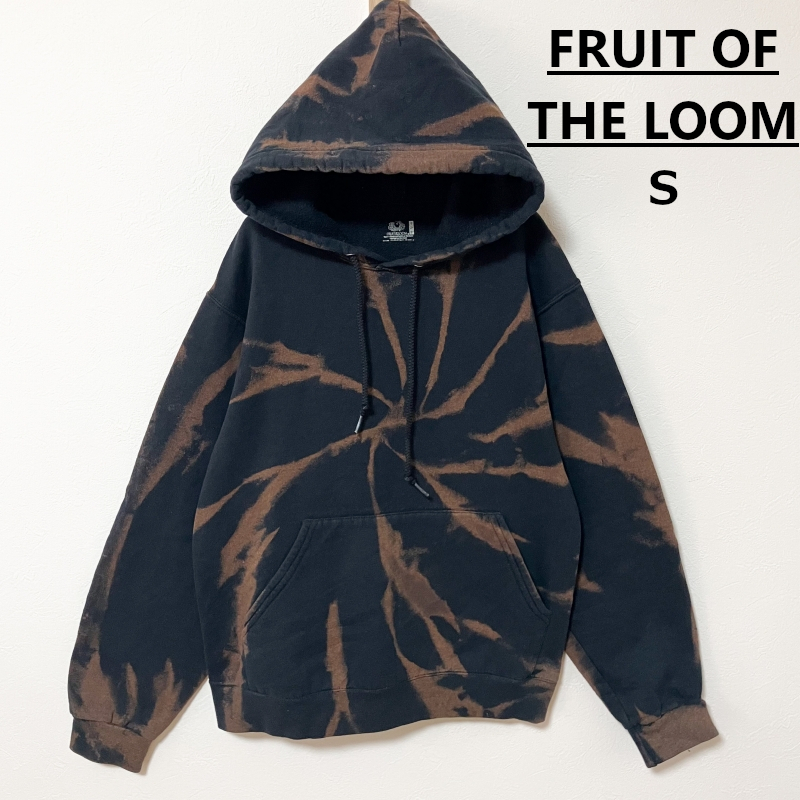 FRUIT OF THE LOOM タイダイ柄ブリーチプルオーバーパーカーS 黒拍卖