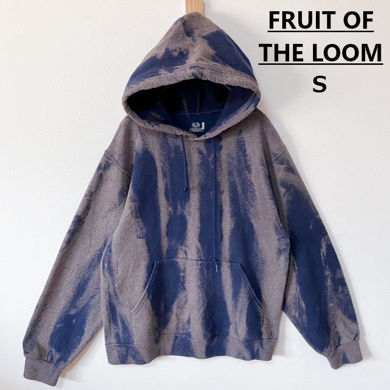 FRUIT OF THE LOOM タイダイブリーチ柄プルオーバーパーカーS 紺拍卖