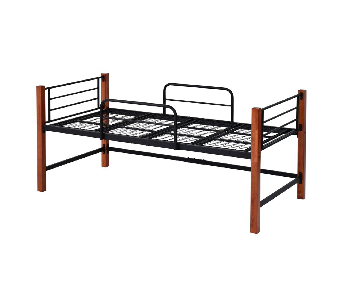 天然木脚 パイプベッド ミドルタイプ フレーム シングル ブラック×ブラウン拍卖