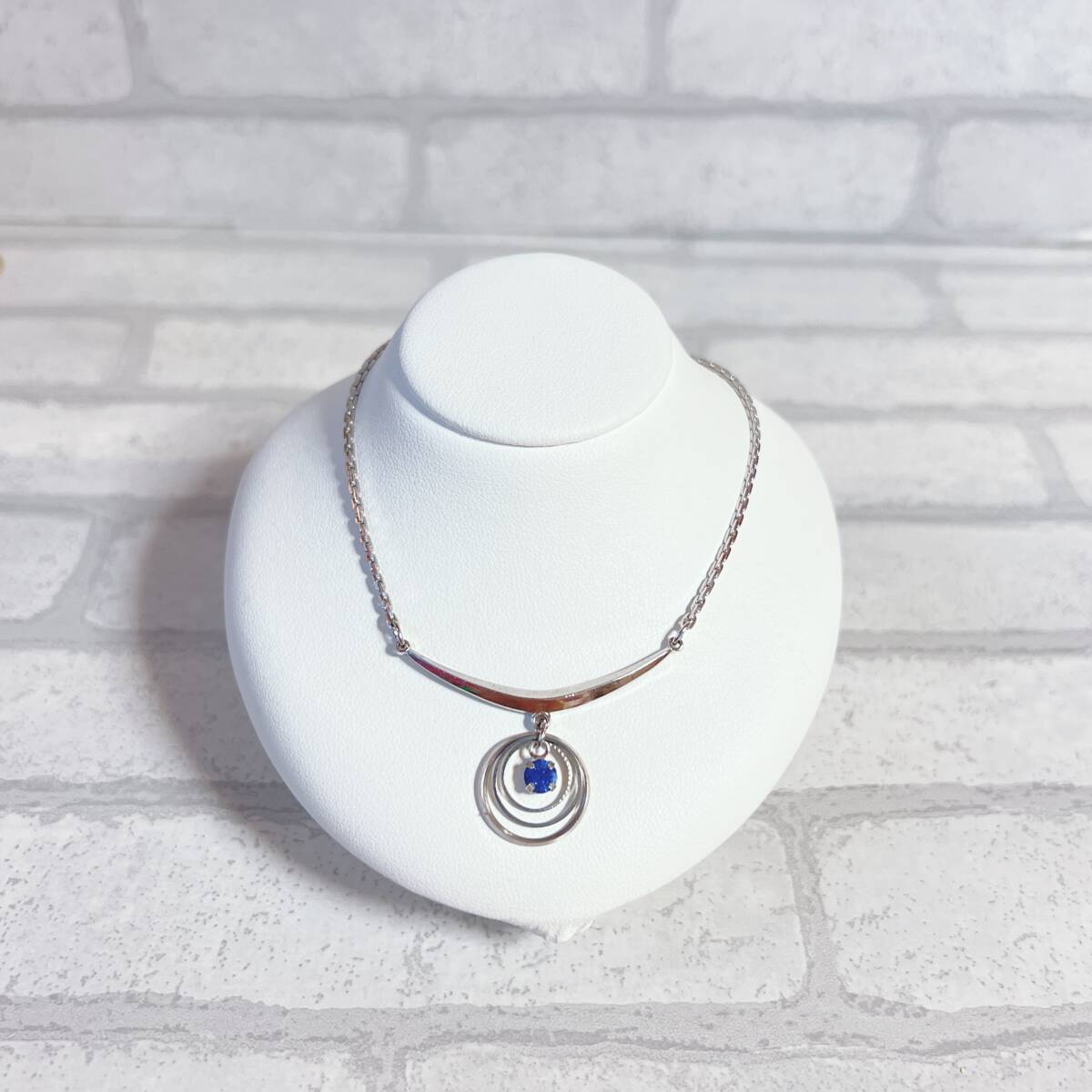 ネックレス silver シルバー ブルー石 青石 ラウンド 丸 アンティーク ヴィンテージ EL-0080拍卖