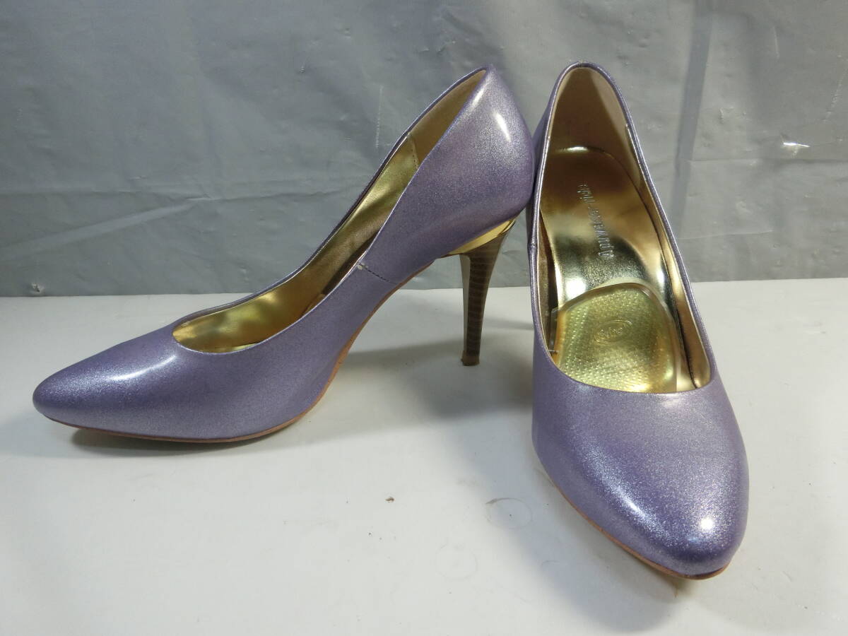 ★靴 Apuweiser-riche パンプス ポインテッドトゥ ヒール 9㎝ 23.5cm レディース パープル ゴールド【23】拍卖