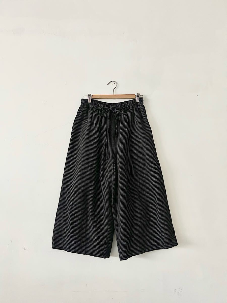 【美品】SOIL WOOL LINEN PIN STRIPE EASY PANTS サイズ1 ワイドパンツ ガウチョパンツ ウエストゴム パンツ拍卖
