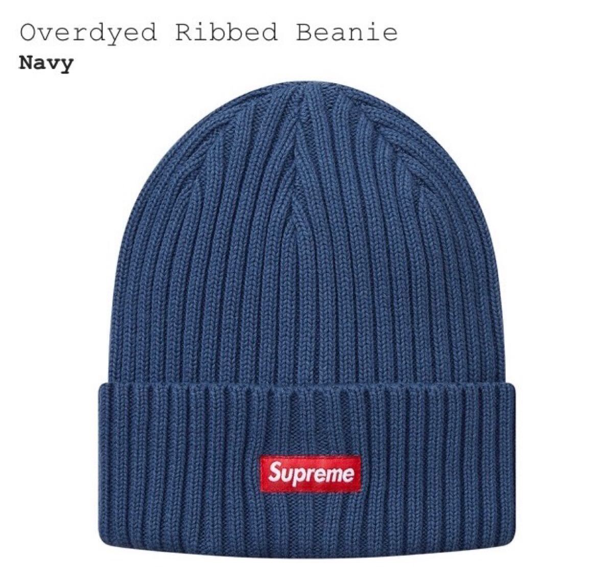 Supreme シュプリーム Overdyed Ribbed Beanie オーバーダイド リブ ビーニー ニット帽 ネイビー NAVY ボックス ロゴ拍卖
