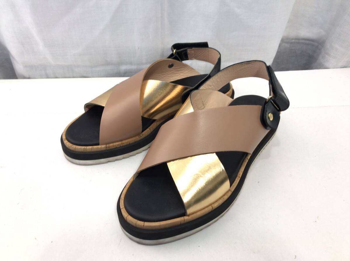 AGL サンダル イタリア製 ブラウxブラックxゴールド サイズ37 F10拍卖