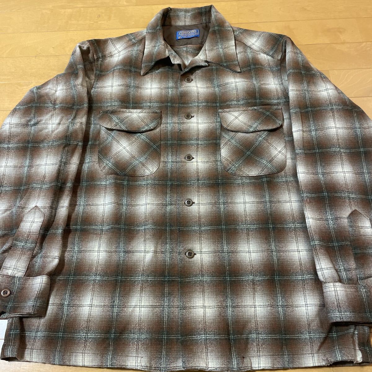 L ブラウン ベージュ グレー pendleton ウール ボードシャツ チェック USA製 ビンテージ オンブレ ペンドルトン 拍卖