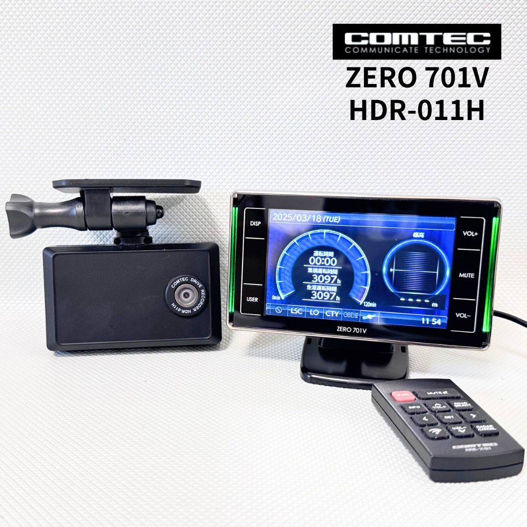 ZERO701V HDR-011H 相互通信セット!コムテック レーダー探知機 ドライブレコーダー リモコン SDカード付き 送料無料/即決【5038-4】拍卖